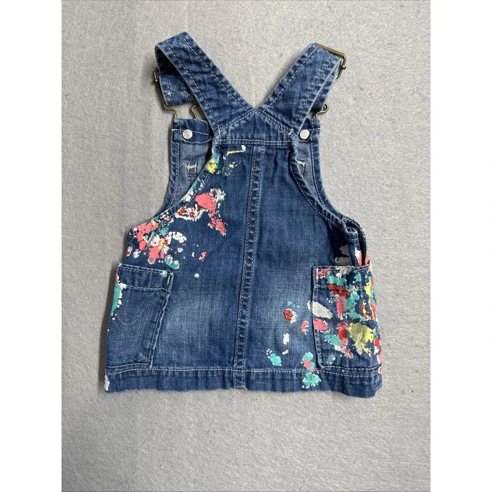 Gymboree Denim Paint Splatter Embroidery Jean Dress Girl 0-3 Months